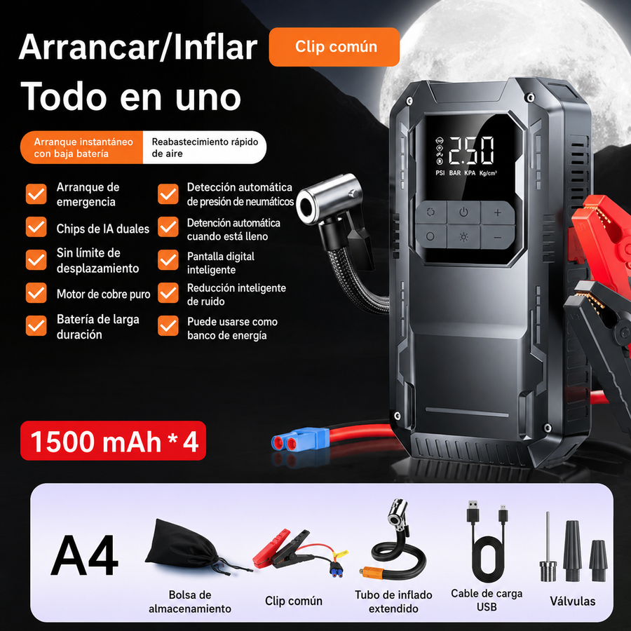 Arrancador de coche de 12 V con compresor de aire